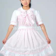 Новое поступление горячая брендовая мода короткий рукав белое и розовое кружевное с бантом Лолита платье для женщин