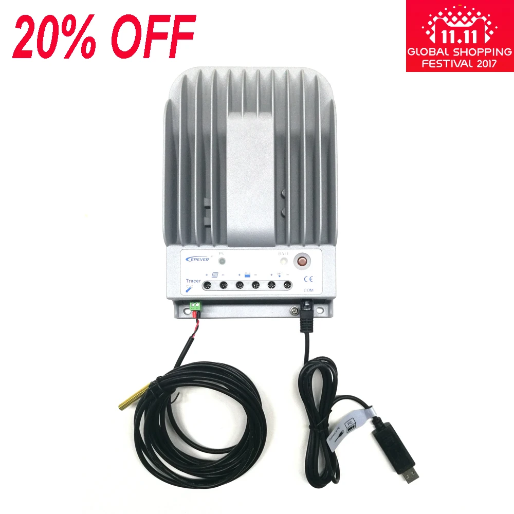

2215BB Solar Charge Controller 20A 12/24V tracer mppt Charge controller 150v with USB Communication cable and Temperature sensor
