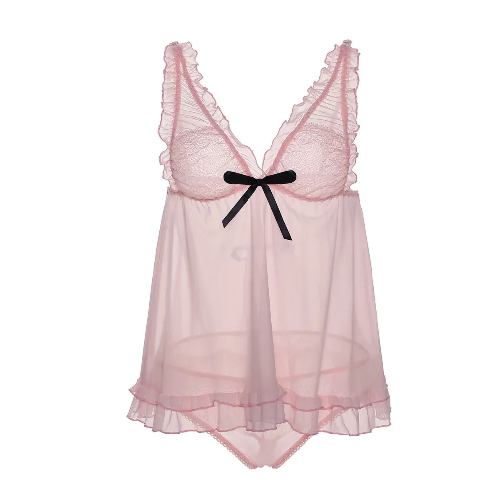 

Female Sexy Lingerie Lace Babydoll Chemise Porno Underwear Dress Transparent Erotic Lingerie Sexy Costumes Exotic Apparel Pink