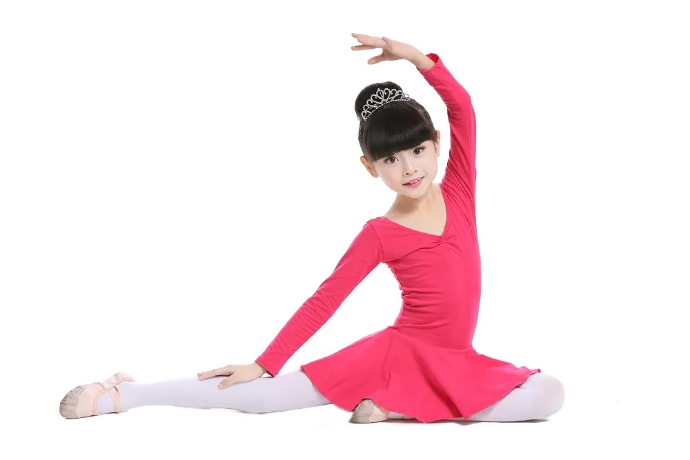 Pink Cotton Formal Ballet Dress for Girls Long Sleeves Shiny Ballet leotard for Dance Kids Gymnastics Professional Tutu Dress (27)