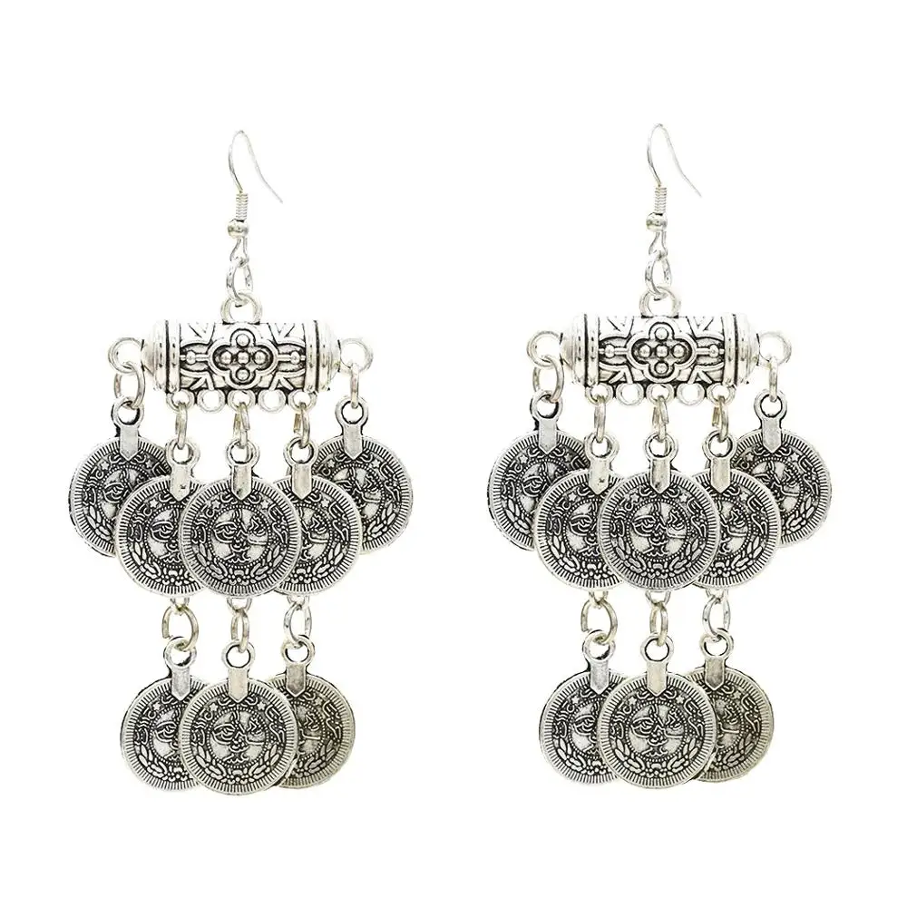 

Turkish jhumkas Indian Silver Coin Drop Boho Gypsy Beach Ethnic Tribal Festival oxidized Jewelry Tassel Fringe Earrings Women