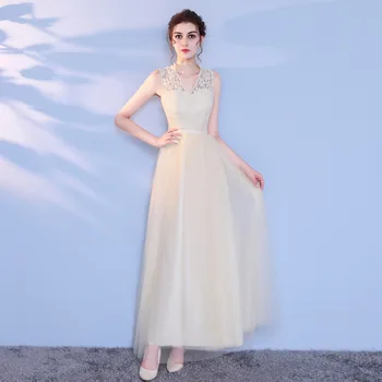 

2018 New Solid Color Slim Tie With Waist Tulle Lace Bridesmaid Dress