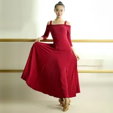 red/blue/gree New Standard Ballroom Dance Dress Women Long Sleeve Waltz/Tango Dance Dress Black/purple/blue Performance/Practice