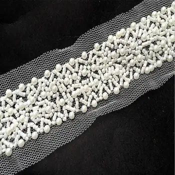 

Top Grade Lace 2 yards 3cm wide Fake Pearl Beaded Lace Trim Vintage Mesh Fabric Lace Beaded Pearl Braid Lace Applique