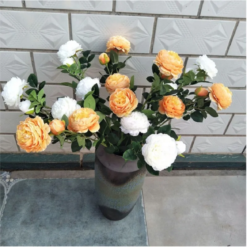 Peonía artificial maceta cultivo planta verde boda Oficina Muebles 3 flores por ramo muchos colores para elegir