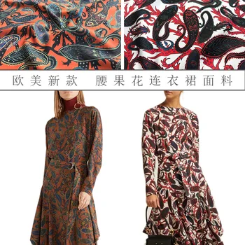

2019 new white orange cashew flower print dress shirt fabric spring and summer polyester printing fashion micro-transparent hot