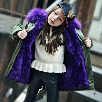 

Children Real Rabbit Fur Coat Outwear Kids Girls Boys Winter Natural 100% Rex Rabbit Fur Long Warm Jacket Coat for Girls