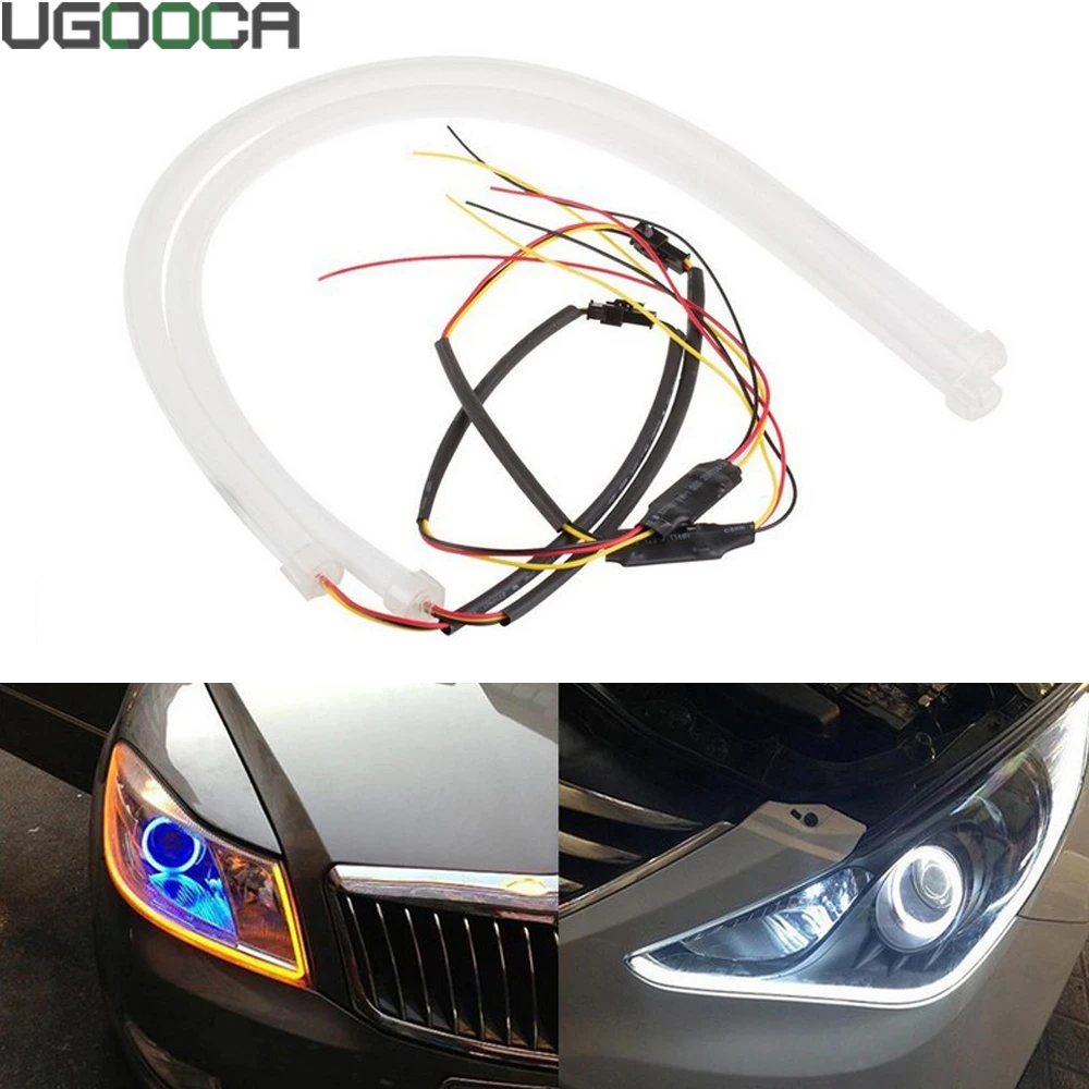 2pcs 60cm Daytime Running Light Universial Flexible Soft Tube Guide Car