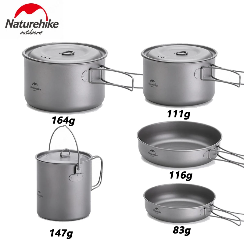 Naturehike al aire libre de titanio olla freír Pan taza de la luz Ultra-Camping senderismo Picnic vajilla utensilios de cocina 800 ml 1250 ml