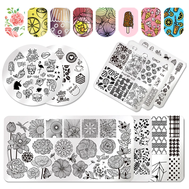 

BORN PRETTY Summer Fruit Nail Stamping Template Flower Juice Drinks Line Leave Pattern Manicure DIY Nail Art Image Plates