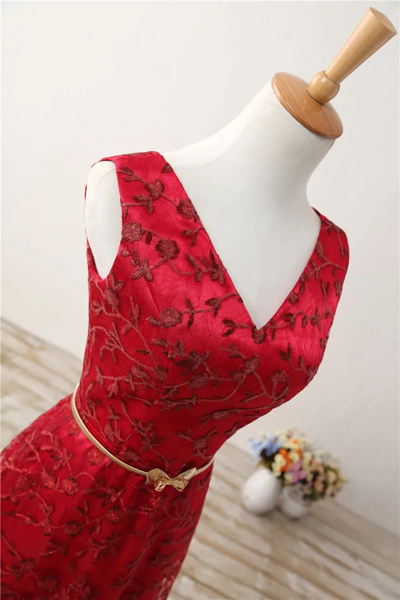 Высокое качество ТРАПЕЦИЕВИДНОЕ длинное вечернее платье Новый стиль красный v-образный вырез без рукавов Формальное вечернее платье плюс