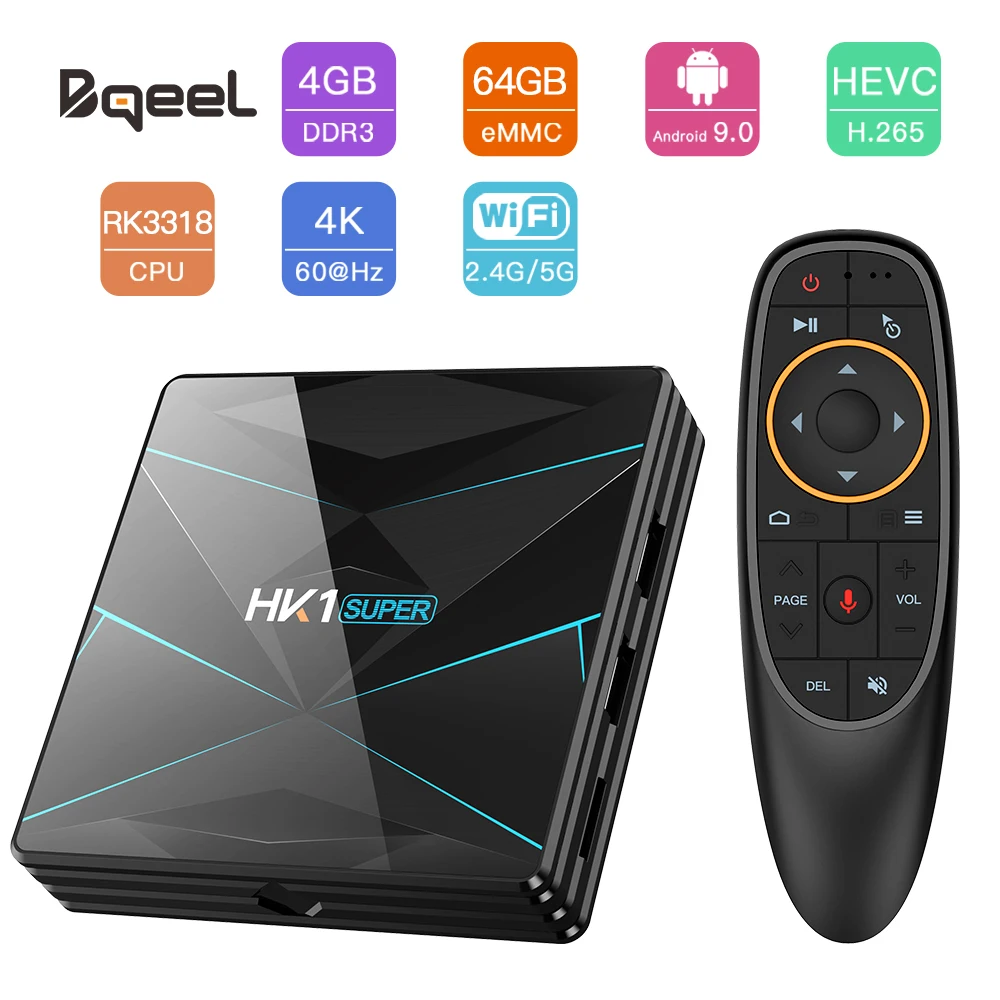 Bqeel HK1MINI + الروبوت 9.0 مربع التلفزيون الذكية RK3318 رباعية النواة 4G 64G 128G 4 K التلفزيون مربع 2.4G و 5 GHz WIFI BT4.0 جوجل لاعب تعيين كبار مربع