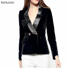 KoHuiJoo тонкие черные женские блейзеры и куртки с длинным рукавом двубортный базовый однотонный офисный женский формальный бархатный пиджак леди