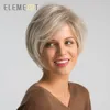 ELEMENT-peluca sintética corta de 6 pulgadas para mujer, pelo de repuesto de alta temperatura con lado izquierdo, degradado, gris a blanco ► Foto 2/6