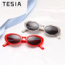 صغيرة البيضاوي النظارات الشمسية النساء الوردي الأحمر نظارات العلامة التجارية مصمم ظلال للمرأة Sunglases Zonnebril السيدات uv 100% Oculos دي سول(China)