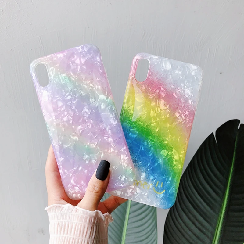 

Rainbow Shell Phone Case for Iphone 6 6s 7 8 Plus X XR XS MAX Cases Colorful TPU Silicone Soft Cover Iphone 7 Capa Funda Cpque