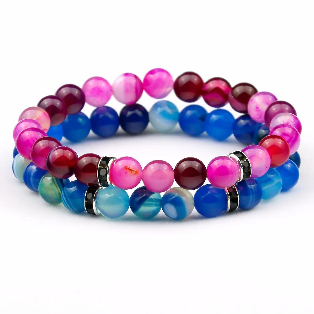 Couples Bracelet Classic Natural Stone Elastic Rope Chain 8MM Rose and