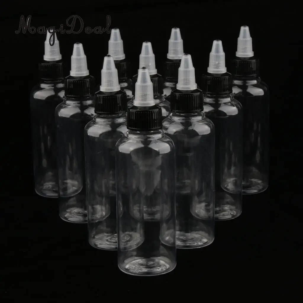 10pcs 100ml Empty Plastic Squeeze Bottle with Twist Top Cap Tip Applicator for Solvents, Oils, Paint, Ink, Liquid, Glue