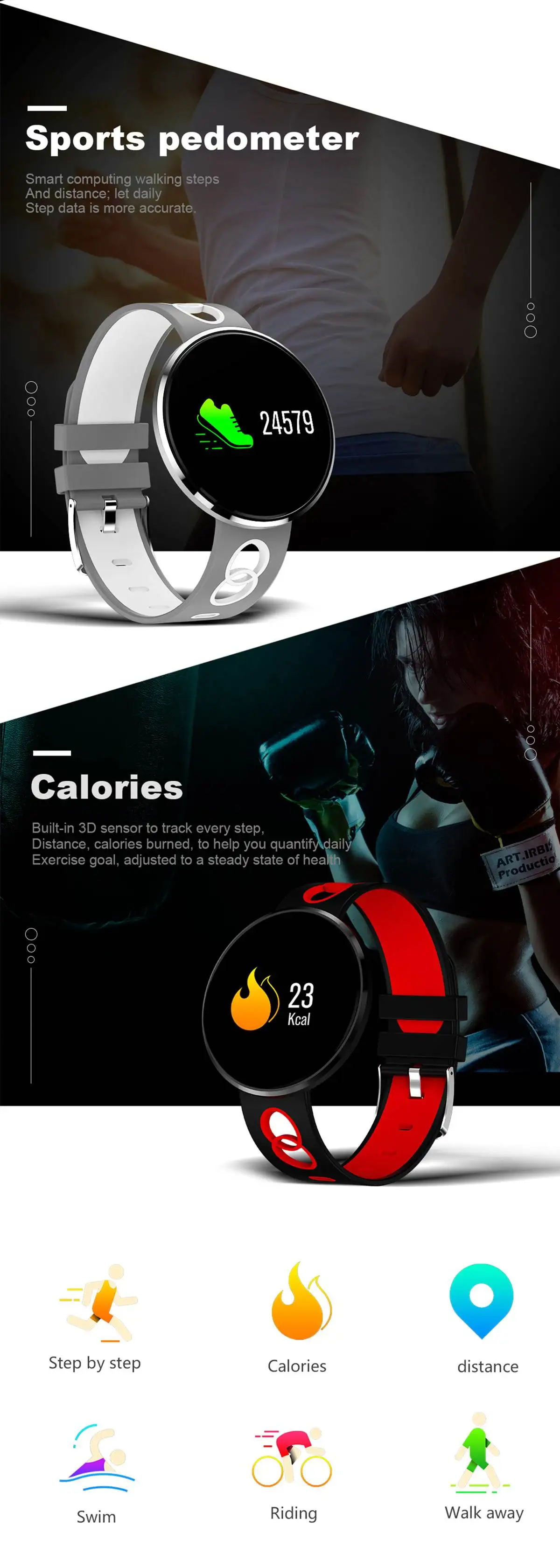 Bakeey CF006H 0.96 IPS Color Screen Blood Oxygen Pressure Heart Rate Monitor Pedometer Smart Watch