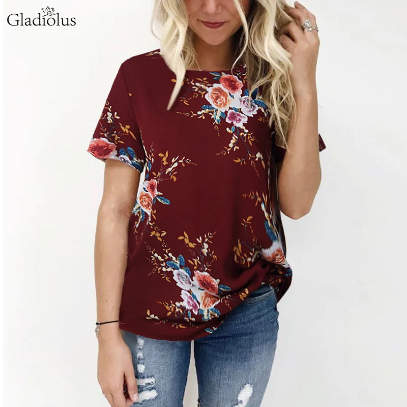 Gladiolus Горячая 2019 летняя футболка женская с круглым вырезом коротким рукавом