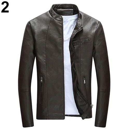 الرجال أزياء الشتاء عارضة صالح سليم بارد سستة جيب فو سترة جلدية معطف