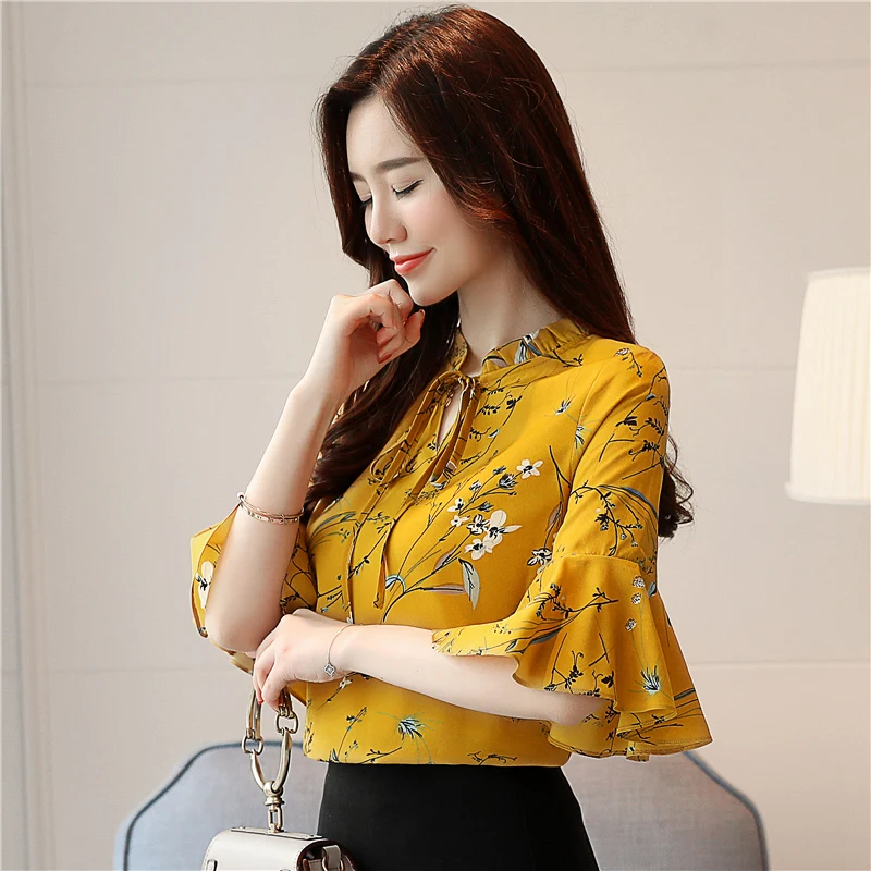 Женские топы и блузки blusas mujer de moda 2018 Рубашки повседневные шифоновые с бантом