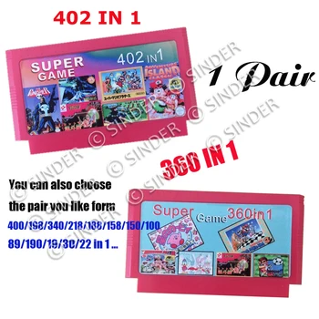 

Hot Sale 2 Pieces Game Collection 402 in 1 Game Cartridge + 360 in 1 Big Yellow Game Card For 8 Bit Dandy Game Player