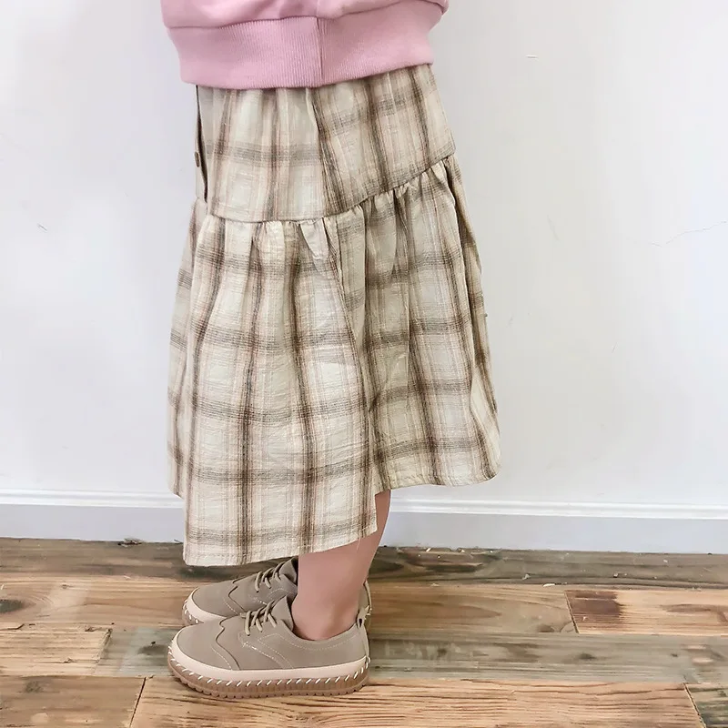 Детские однобортные юбки коллекция года, новая весенняя универсальная детская юбка для девочек с шотландскими пуговицами плиссированная юбка для малышей