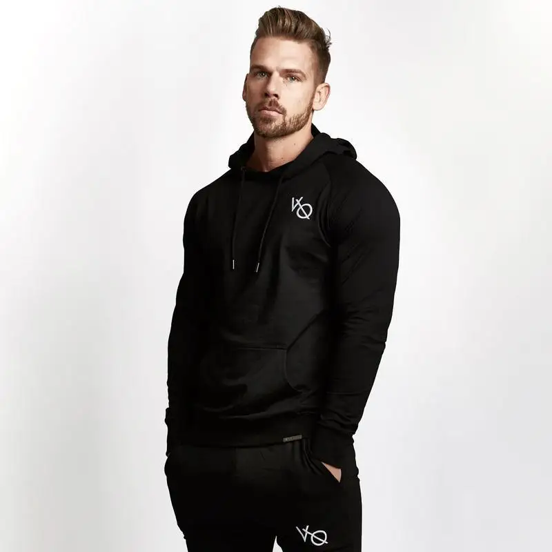 

2019 New Fall Men Hoodies Sweatshirts Solid Color Casual Hooded Pullover Gyms Fitness Bodybuilding VQ Hoody Brand Clothing