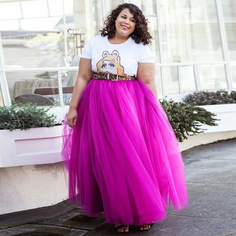let at blive såret Notesbog Gavmild Fuchsia Plus Size Long Women Skirts Puffy Floor Length 5 Layers Tulle Skirts  For Overweight Women Custom Made Maxi Skirts - AliExpress