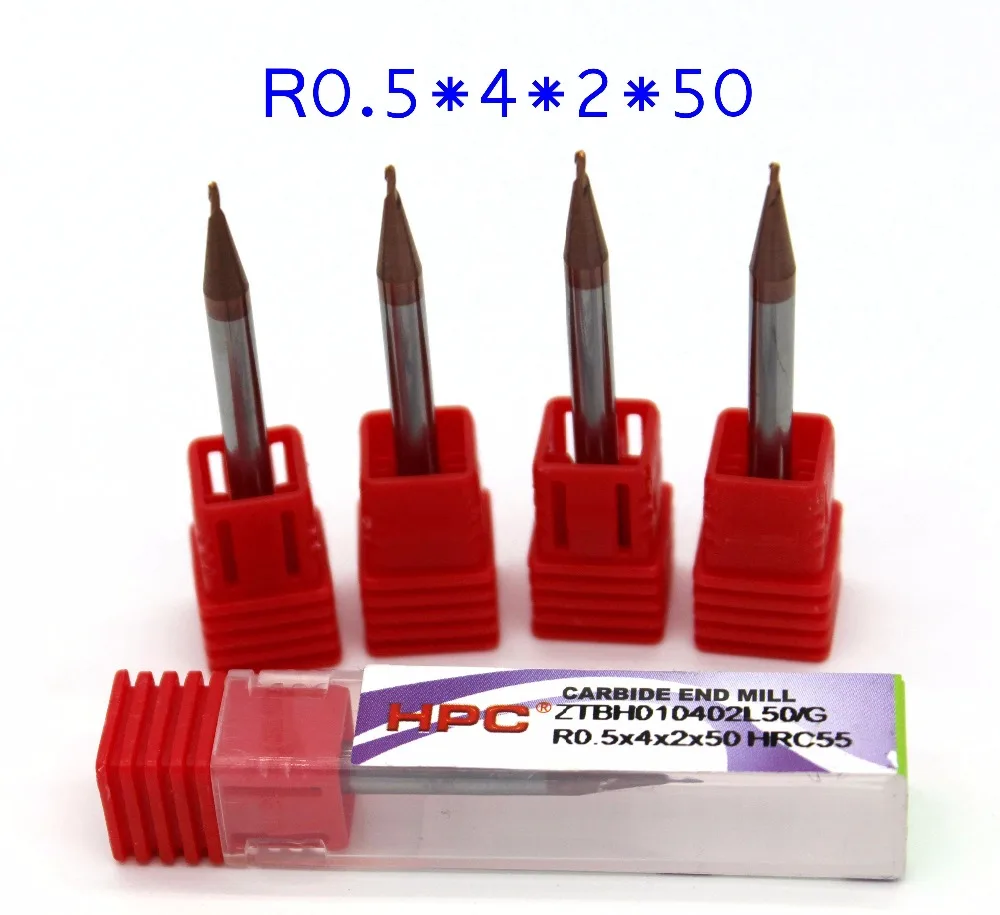 

hot sail 5pcs of R0.5*4*3*50 ball nose HRC55 tungsten solid carbide end mills cutter CNC machine tool