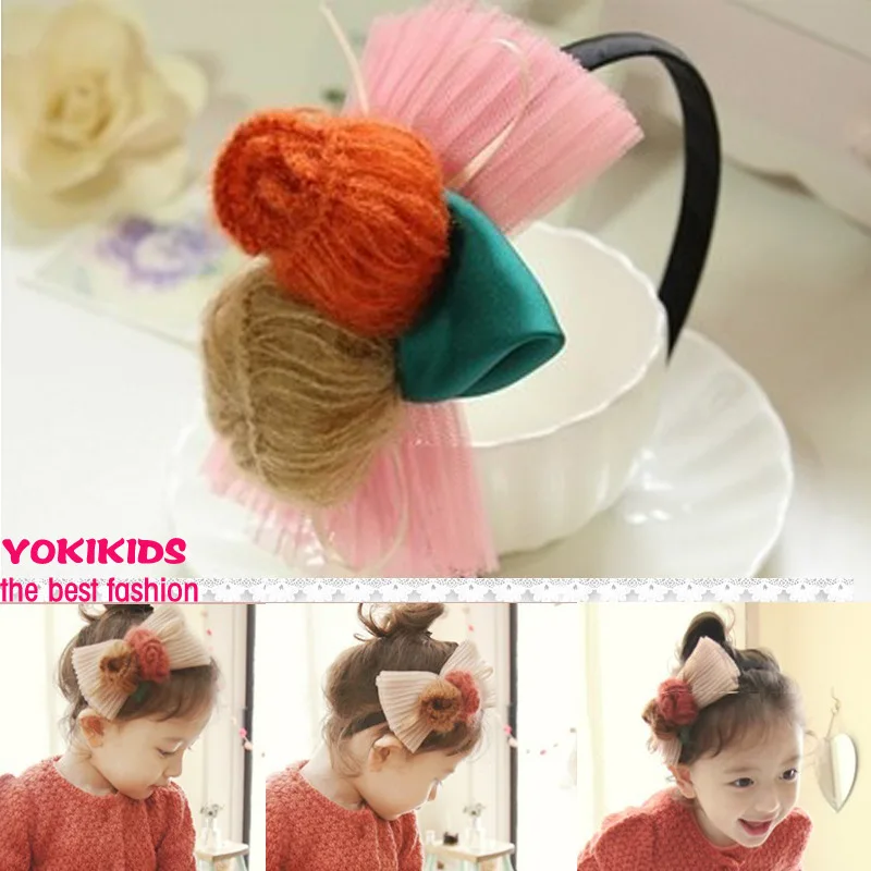 

New Baby Mohair Lotus Hair Hoop Sweater Joker Hair Clip Children Bowknot Girl Hair Clips For Children Acessorio De Cabelo T
