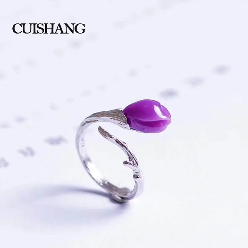

CSJ New Design cute 925 Sterling Silver Fashion ring Purple Mica as lady Wedding Engagement Fine Jewelry Party Valentines gift