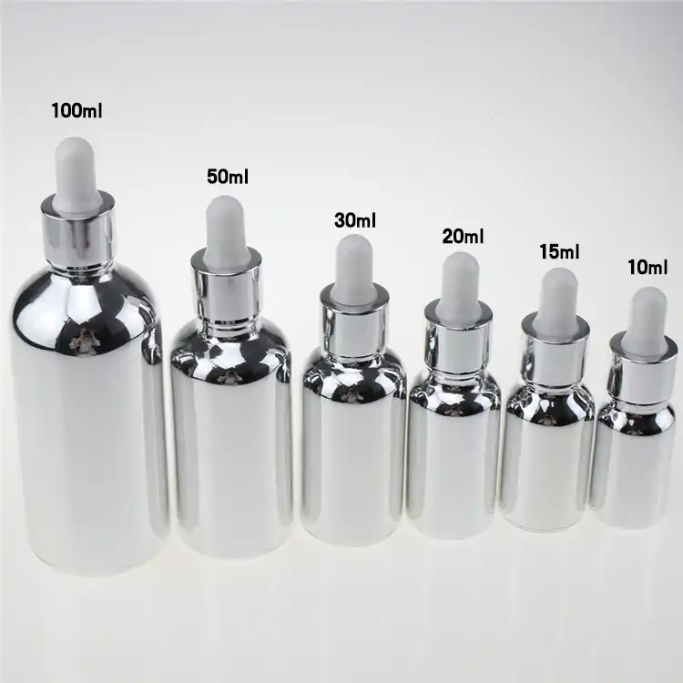 100PCS 30ml silver glass dropper bottles ,empty 1 oz white rubber