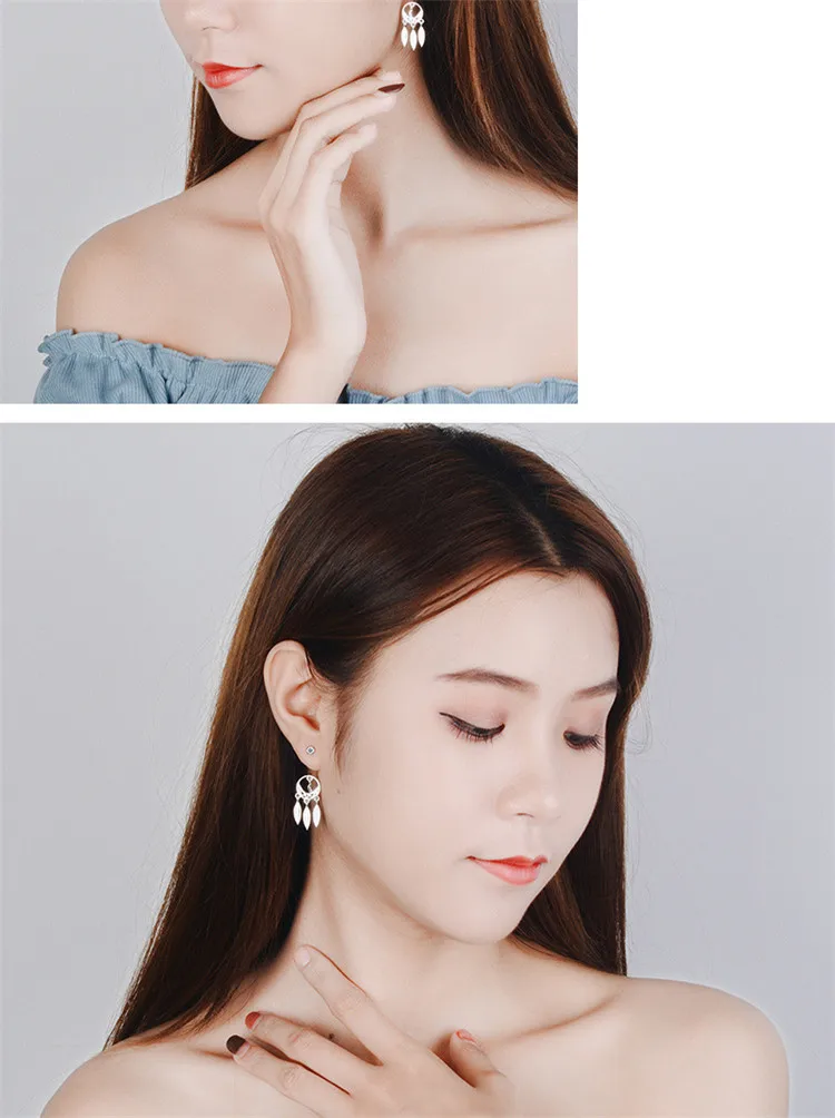 Japanese And Korean Style Simple Fashion Round 925 Sterling Silver Dream Catcher Feather Moon Crystal Creative Earrings SE661