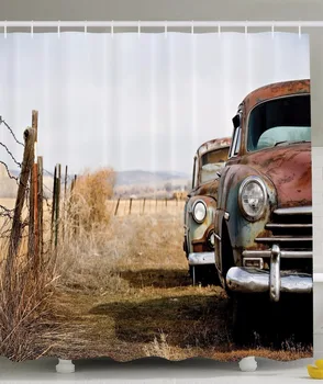 

High Quality Arts Shower Curtains Vintage Classic Abandoned Rusty Wyoming Cars Antique Bathroom Decorative Modern Waterproof