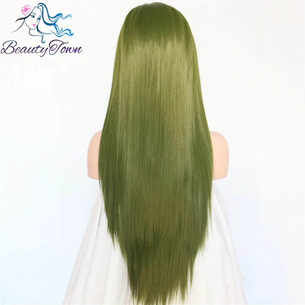 BeautyTown прямой зеленый термостойкий искусственный парик Повседневный макияж синтетические кружева спереди вечерние парик для женщин подарок на праздник