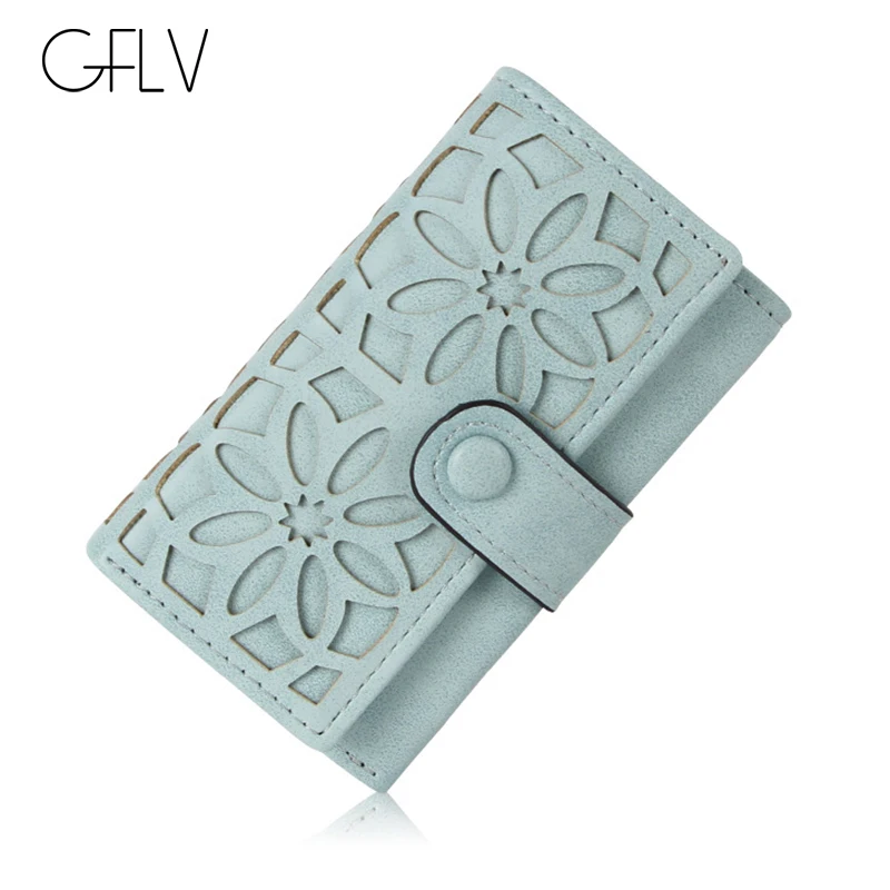 

GFLV Brand Lady Mini Wallets Women Coin Purse Key Wallet Small Hollow Flowers Purse Scrub Leather Coin Wallet Men 5 Colors