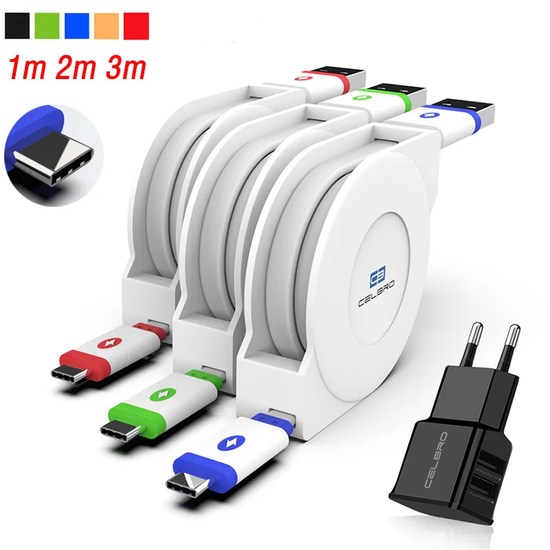 

For Samsung Galaxy S10 A90 Note 10 A9 2018 Retractable Usb Cable Type C Cable 3m 3 Meter Cavo Tipo C Usbc Cable for HTC Lenovo