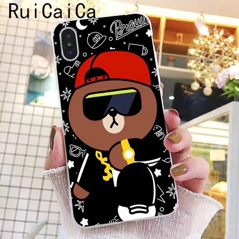 Ruicaica Line Friends коричневый Медведь Мягкий чехол для телефона iPhone 8 7 6 6S Plus X XS MAX 5 5S SE XR 10 Чехол