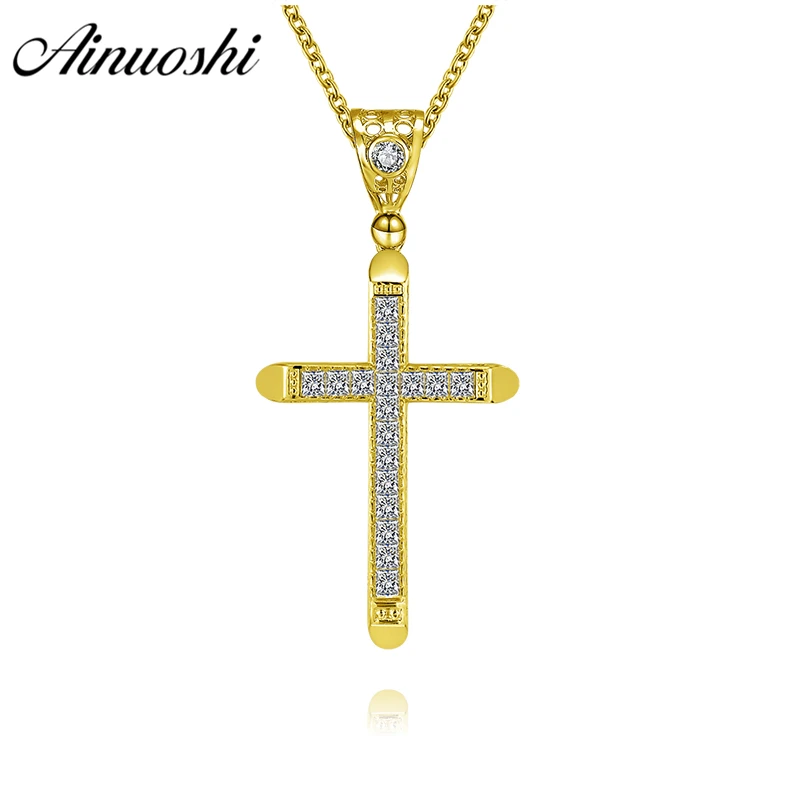 

AINUOSHI 10K Solid Yellow Gold Cross Pendant Shining SONA Diamond Party Church Women Men Jewelry 5.1g Christian Cross Pendant