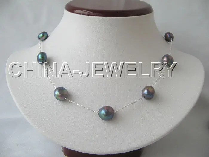 

HOT## Wholesale FREE SHIPPING 18"925silver Chain 13mm black baroque freshwater pearl necklace