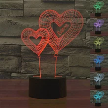 Красочные USB Двойное сердце настольная лампа Luminaria светодиодный ночник удаленного коммутатора декоративного освещения Атмосфера лампы