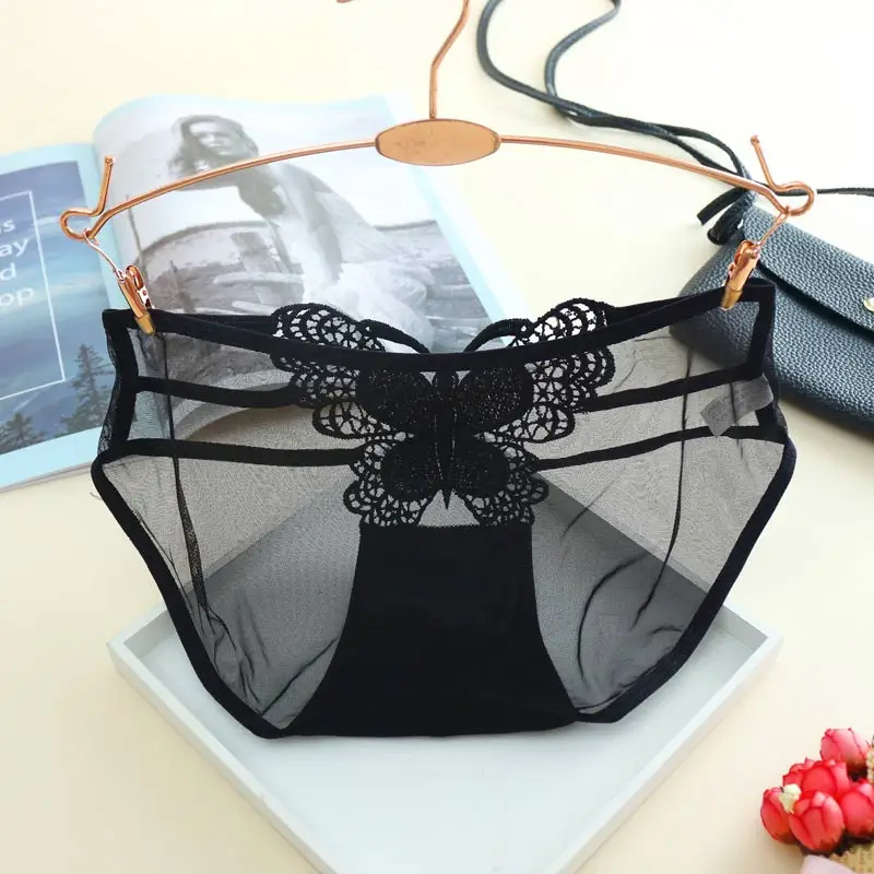 1pc Women Panties Butterfly Embroidery Hollow Out Low Waist Breathable Ultrathin H9in women's