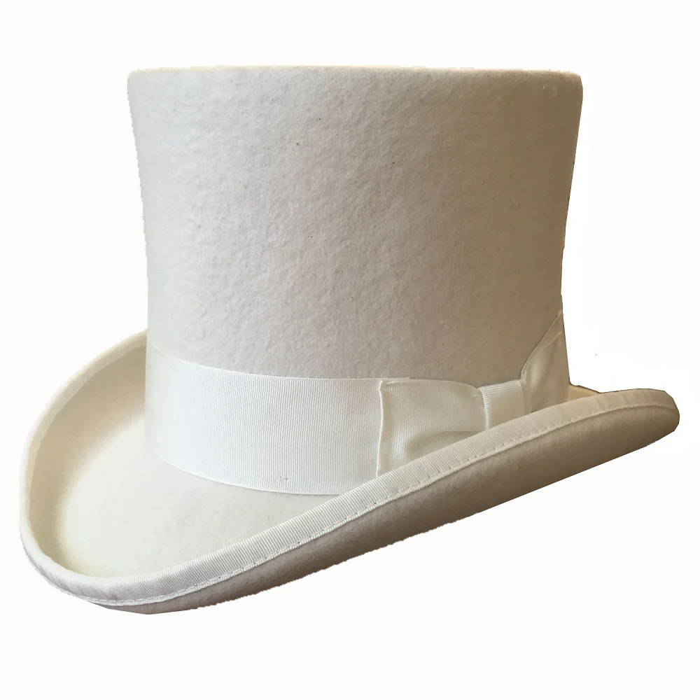 White 18.0cm(7") Wool Felt High Top Hat / Groom Wedding Hat /Topper