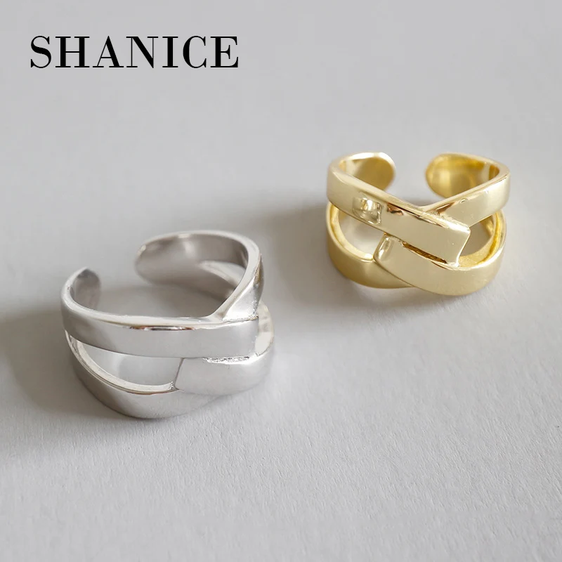 

SHANICE Wide Face Smooth 925 Sterling Silver X Cross Style Open Ring For Women Big Rings for Men Women Punk Style Bijoux Femme