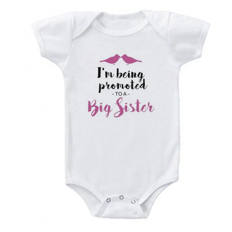 Newborn Baby Boys Girls Short Sleeve Letter Print I'm Being Promoted To Be A Big Sister Cotton Romper Summer Baby Clothes 3