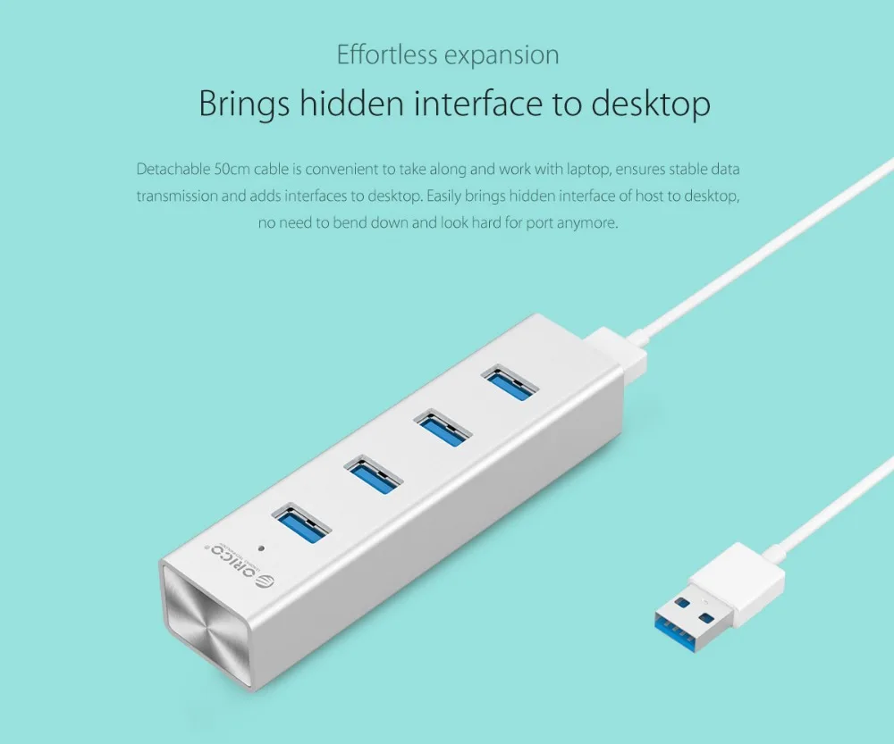 ORICO usb-хаб алюминиевый сплав 4 порта Высокоскоростной USB 3,0 концентратор с портом питания для Apple Macbook Air ноутбук ПК планшет