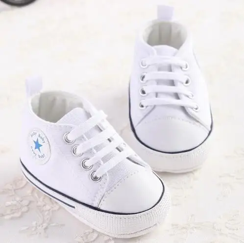 Новая парусиновая спортивная детская обувь для новорожденных мальчиков и девочек, первые ходунки Infantil мягкая подошва для малышей тапочки для малышей 0-18 месяцев - Цвет: White