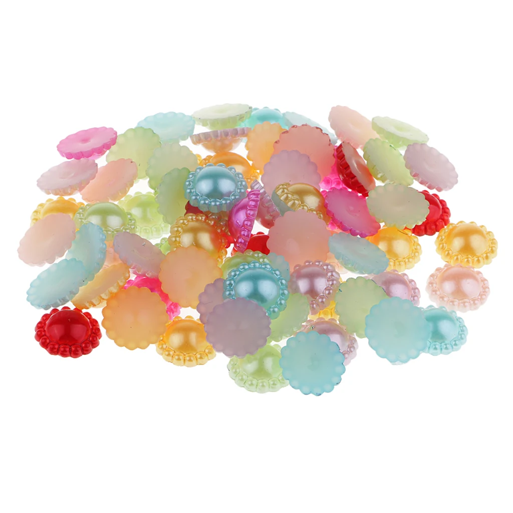 100x ABS Pearl Sunflower Resin Flatback Charms Beads Embellishment for DIY Craft Card Making Phone Case Decoration 13mm